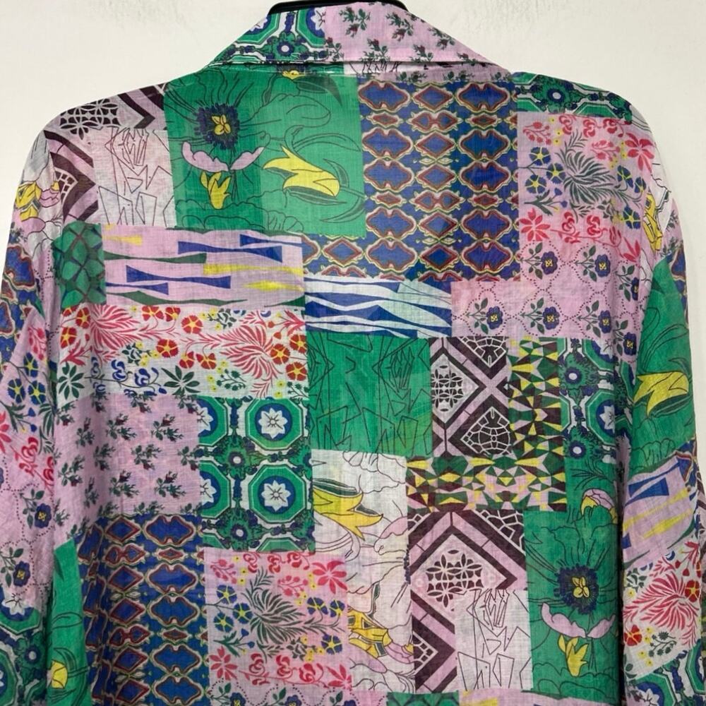 POL Patchwork Multi Print Cotton Button Up Oversi… - image 10